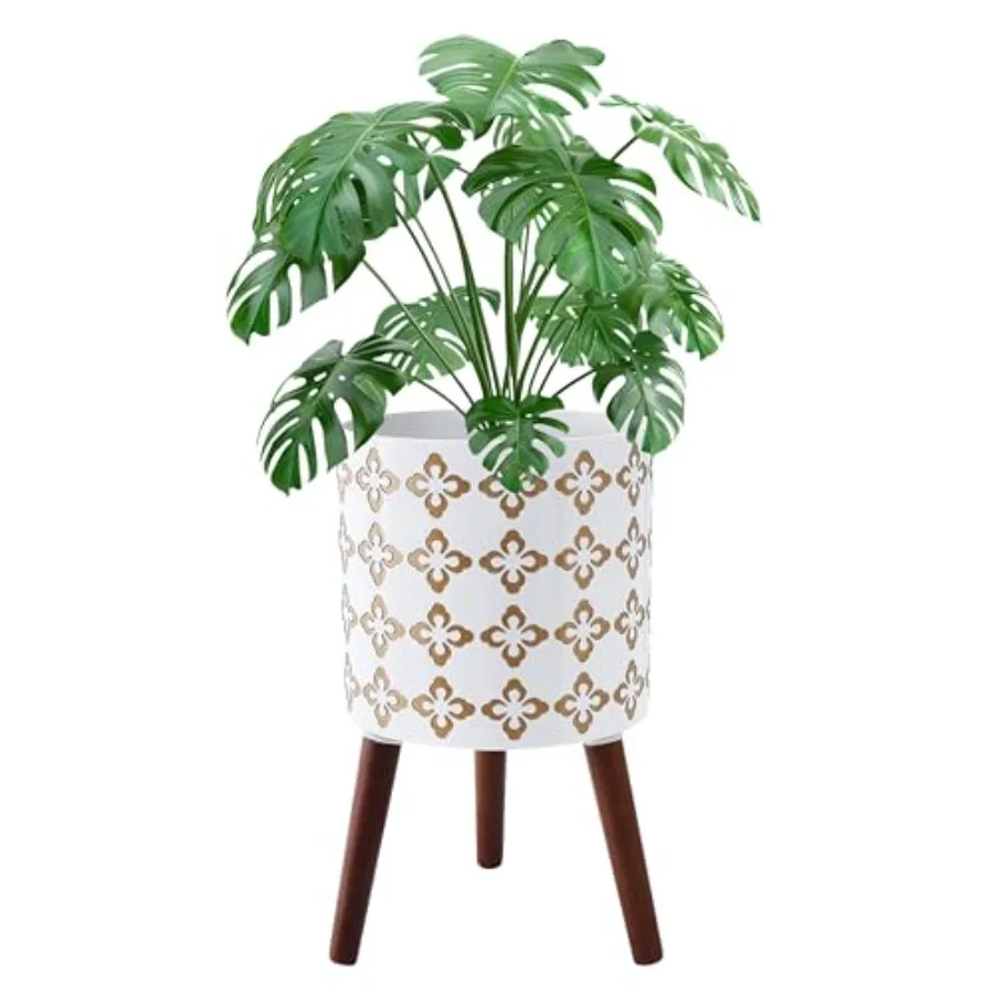 

12 Inch Planter Pot with Stand Planter for Indoor Plants Modern Large Flower Planter Pot with Drainage Holes for Outdoor White