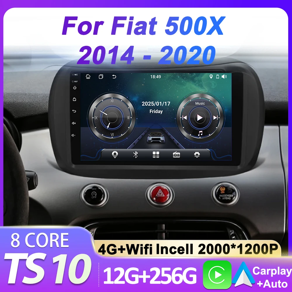

Car Stereo Android Auto Car Radio For Fiat 500X 2014 - 2020 GPS Navigation Carplay Touch Screen Autoradio 8 Core DSP 4G Wifi BT