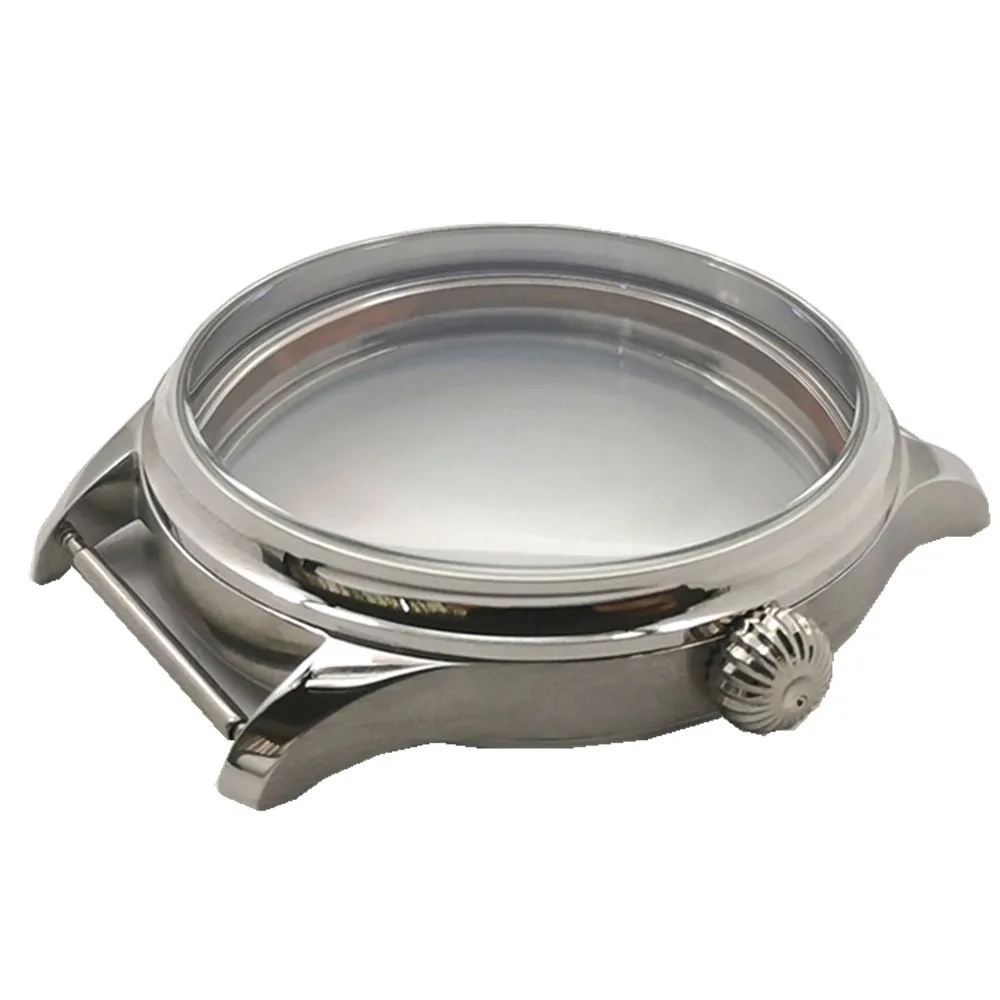 Boîtier de montre en acier antirouille de qualité Durable, 44mm, pour montre à mouvement ETA6497 6498, verre de Surface miroir minéral de haute dureté
