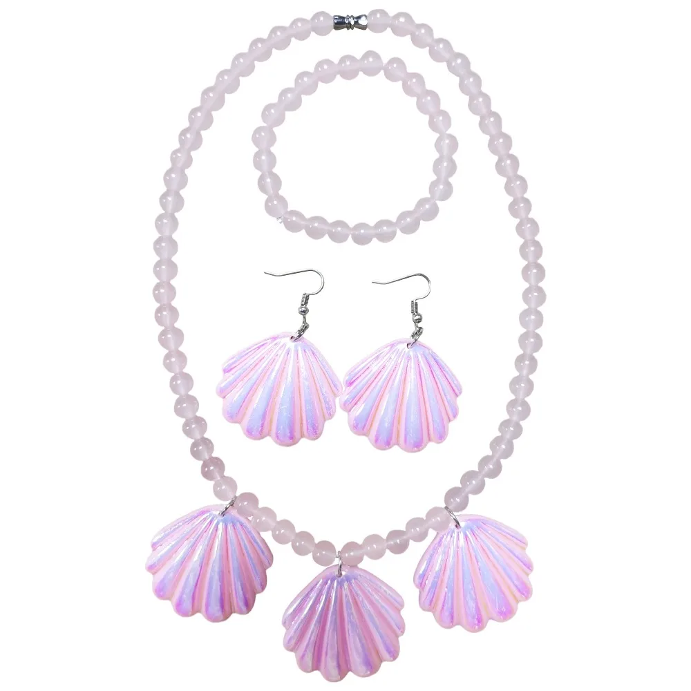 Movie Pink Shell Earrings Necklace Set for Women Adult Halloween Carnival Cosplay Party Pink Girls Barbi Girl Jewelry