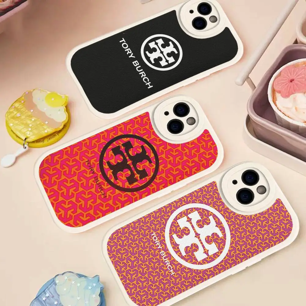 Fashion Brand T-Tory B-Burch Phone Case For IPhone 16 15 14 13 12 11 Pro Max Plus Soft Leather Cover