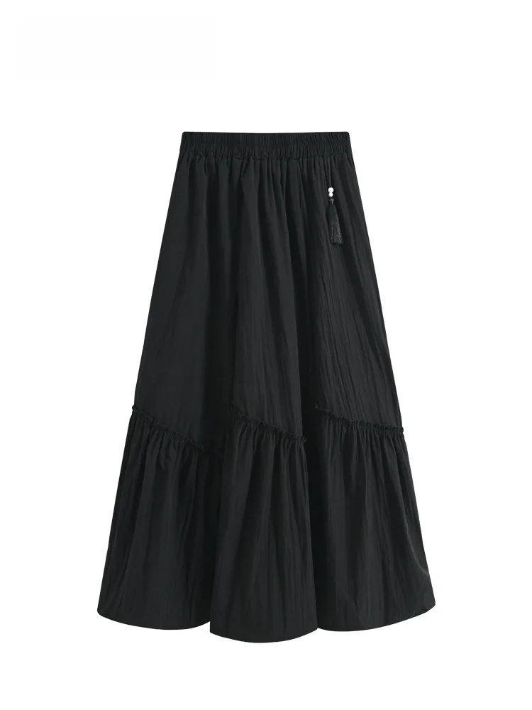 

Новая китайская женская юбка с высокой талией больших размеров, весенняя модная юбка А-силуэта, универсальная для полных женщин