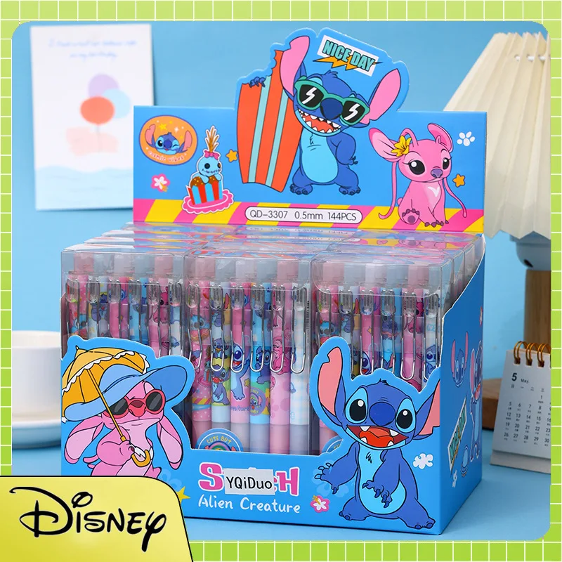 

New Disney Stitch Box Set Press Pen St Head Metal Pen Clip Black 0.5mm Non Erasable Neutral Pen Cartoon Style Signature Pen