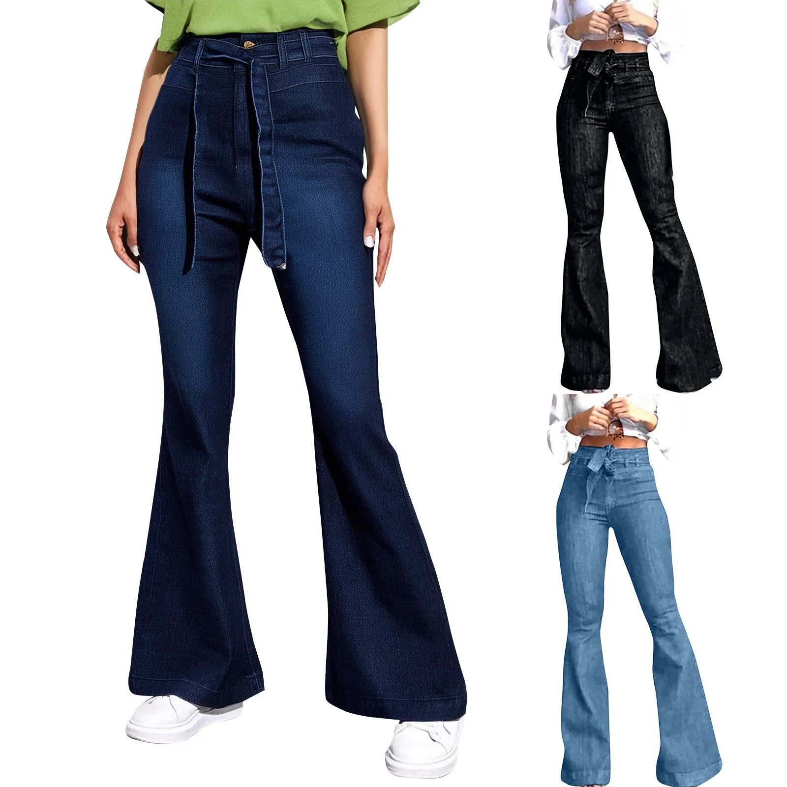 Women'S High Waisted Jeans Classic Fashion Retro Slim Hip Lifting Flared Pants Wide Leg Pants Daily Casual All-Match Basic Jeans