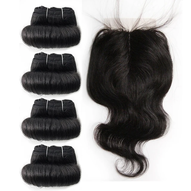 Brazylijskie pasma włosów typu Body Wave z zamknięciem T Część Ludzkie włosy z zamknięciem z pasmami Krótkie włosy typu Body Wave 4 pasma z zamknięciem