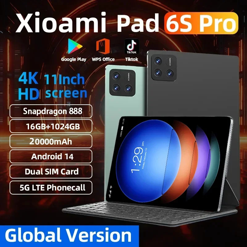 

2024 Original Xioami Pad 6S Pro Global Version Tablets PC Android 14 16GB+1TB Snapdragon 888 11 inch 5G 11inch WIFI HD 4K Mi Tab