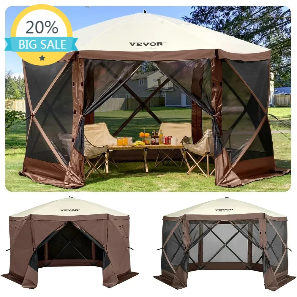 

BestsellerCamping Gazebo Screen Tent, 10 * 10ft, 6 Sided Pop-up Canopy Shelter Tent with Mesh Windows, Portable Carry Bag, Stake