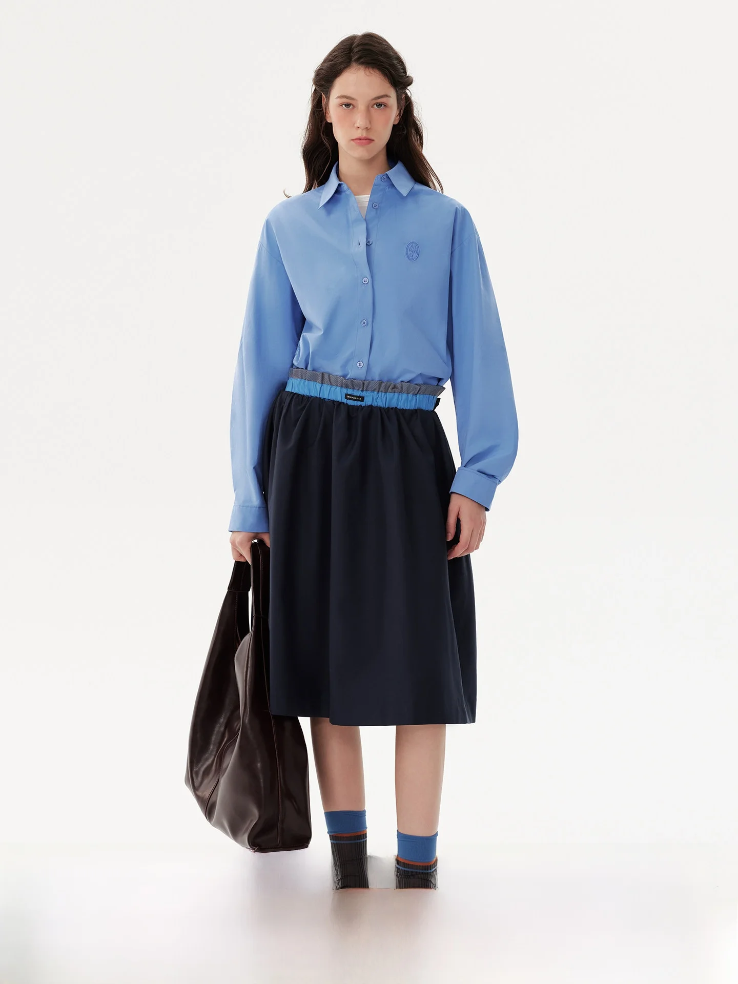 

plus Blue Long Sve Casual irt Women's Autumn Logo Design No Ironing Anti-Wrinkle Layering irt Breathable Cotton