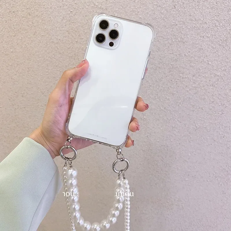 For Pixel 10 Pro XL Pearl Chain Crossbody Necklace Lanyard  Silicone Case for Google Pixel10 9Pro 9A Clear Soft Shockproof Cover