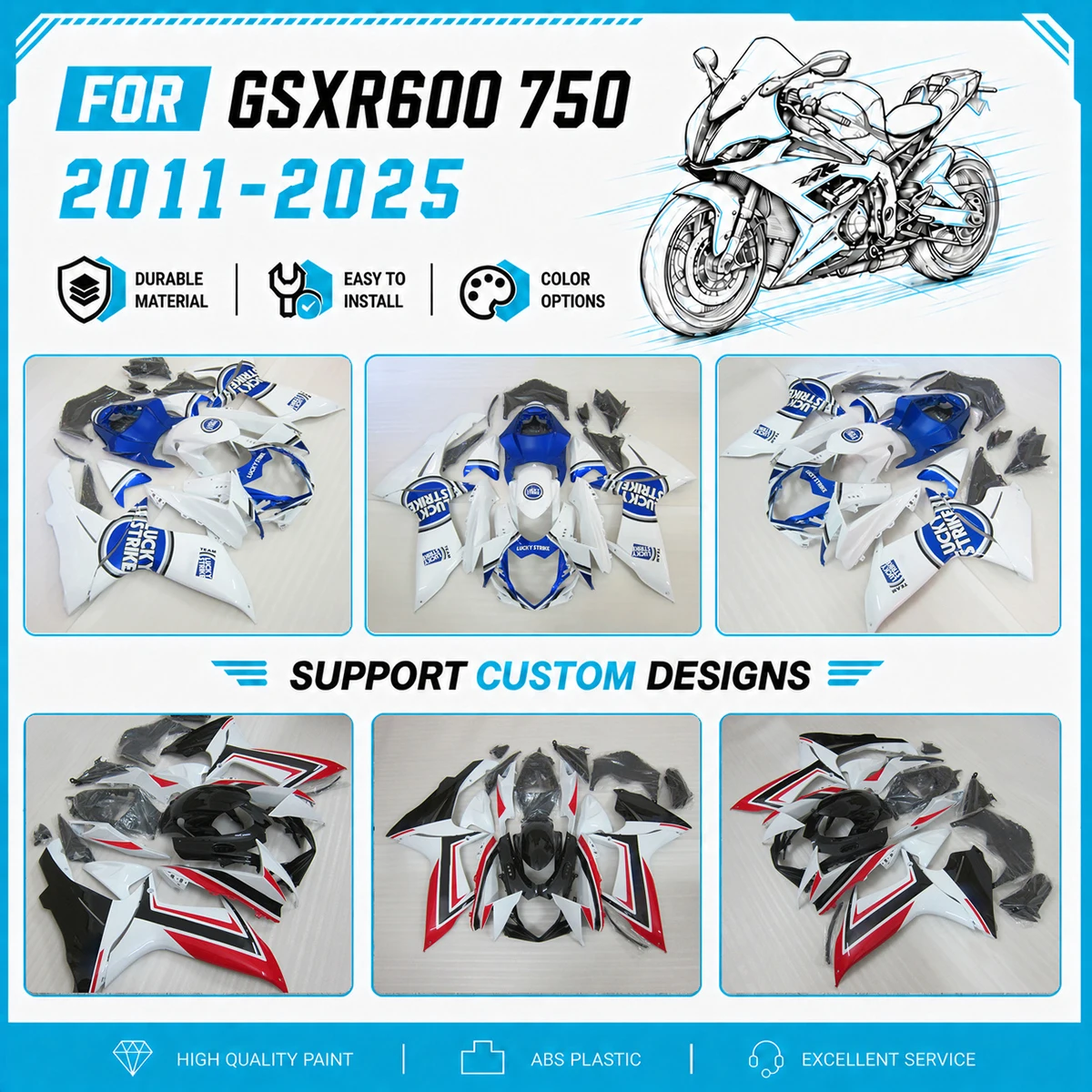 Motorcycle Plastic Parts Fairing Kit for GSXR600 GSXR750 11-25 2011-2025 Direct Replace Complete Fairings Cover Panel