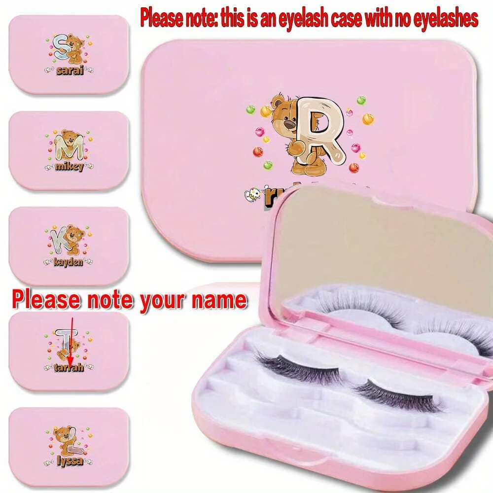 Customized Name Women False Eyelash Case Organizer with Mirror Fake Eye Lash Storage Box Holder Travel Accessories
