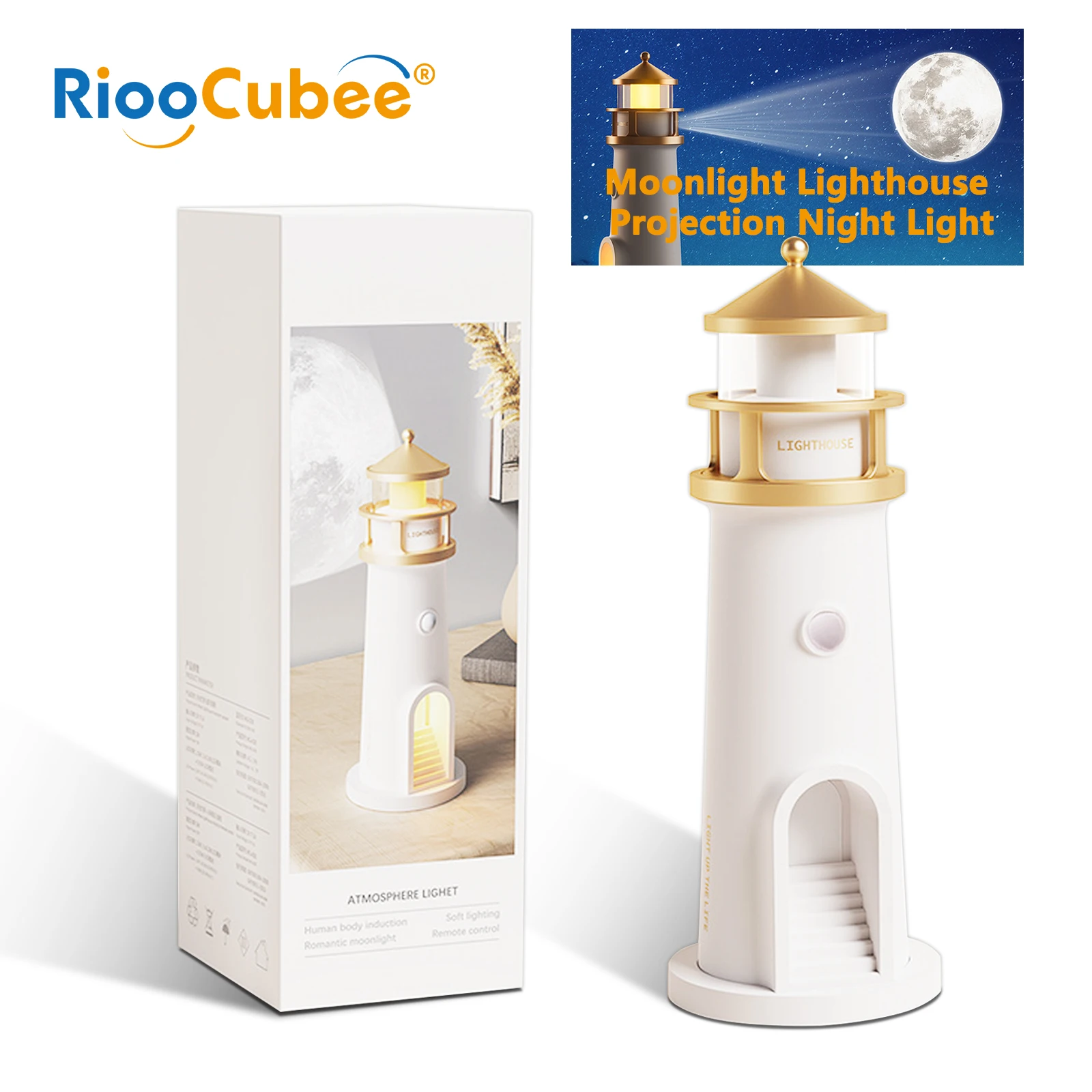RiooCubee Moonlight Lighthouse Project Ambient lamp PIR Sensor Gifts for Birthday Christmas and Thanksgiving