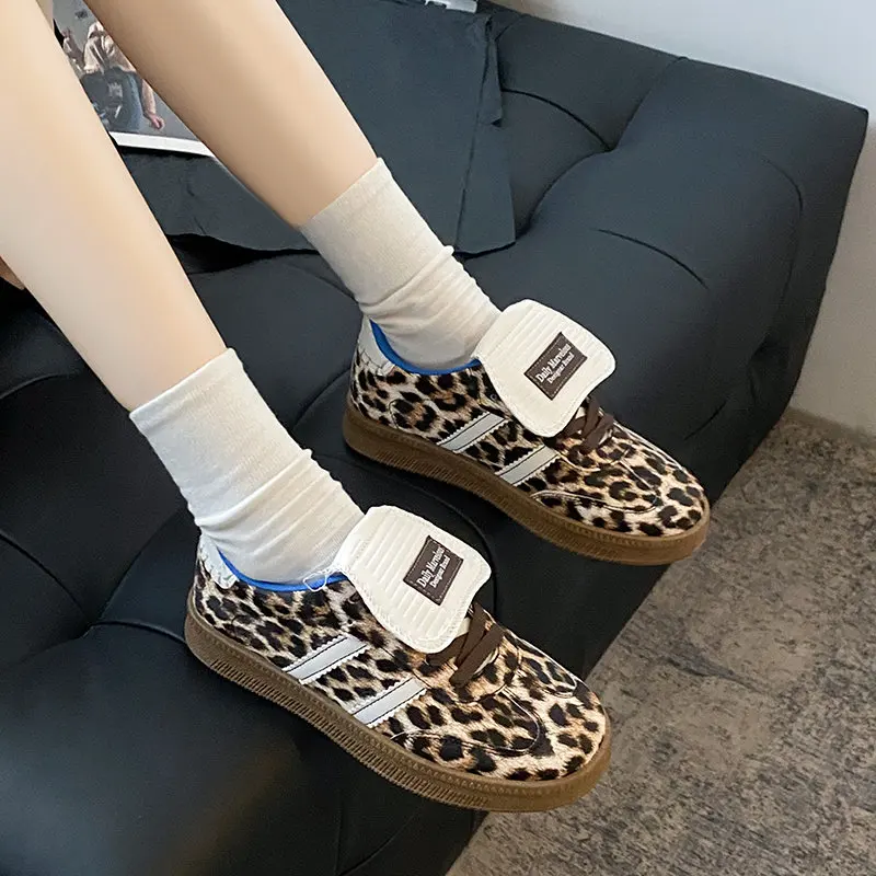 Retro Leopard Women\'s Casual Shoes Comfortable Breathable Trendy Shoes Woman Non-Slip Wear-Resistant Skateboard Sneakers Female