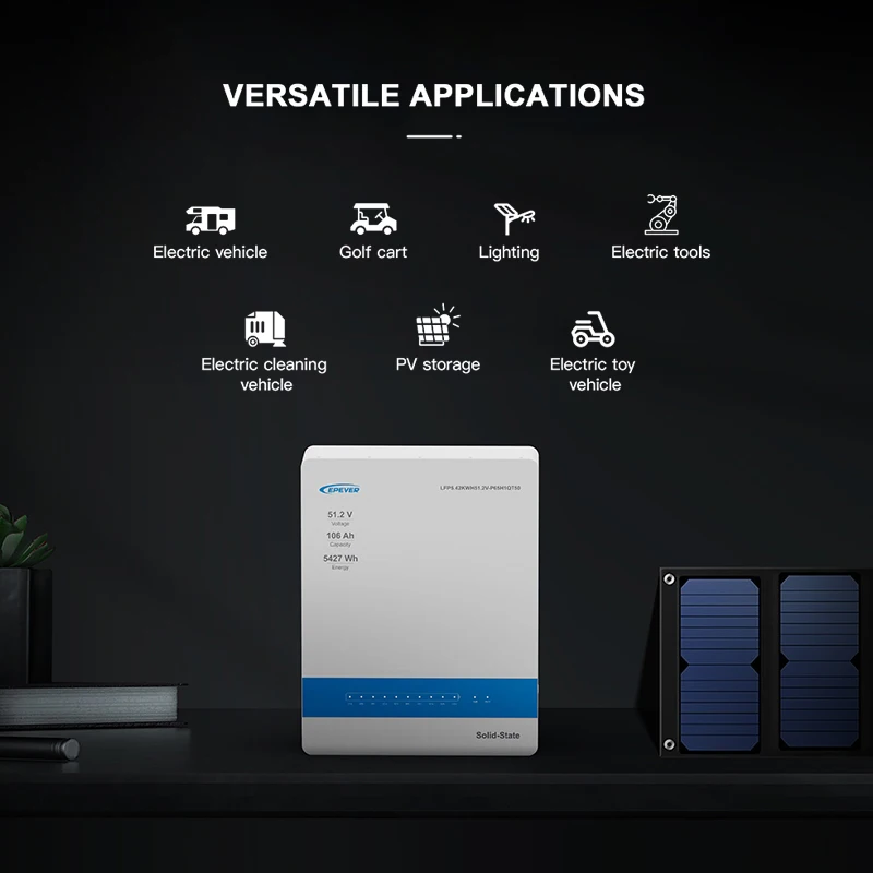 Epever EU Stock Grado A 51.2V 100ah 5KWh Paquete de almacenamiento de batería de estado sólido Batería de litio solar