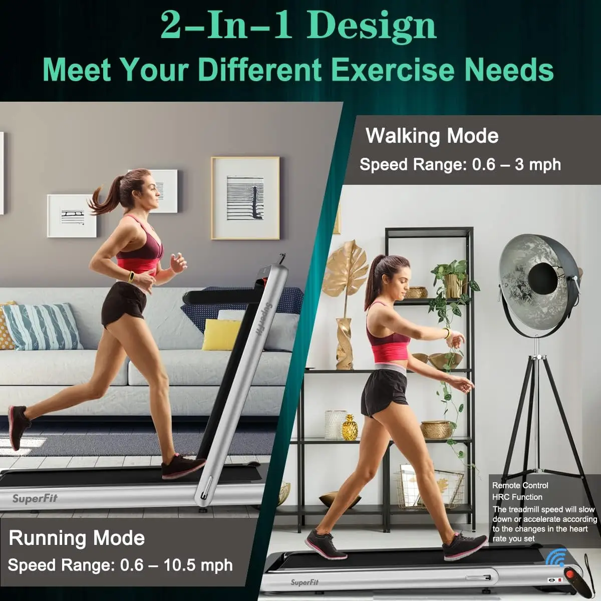 2-in-1 Folding Electric Treadmill, 4.75HP Under Desk Treadmill with LED Touch Screen, APP Control, Bluetooth Speaker, Remote Control, Walking and Jogging Machine for Home Office Use