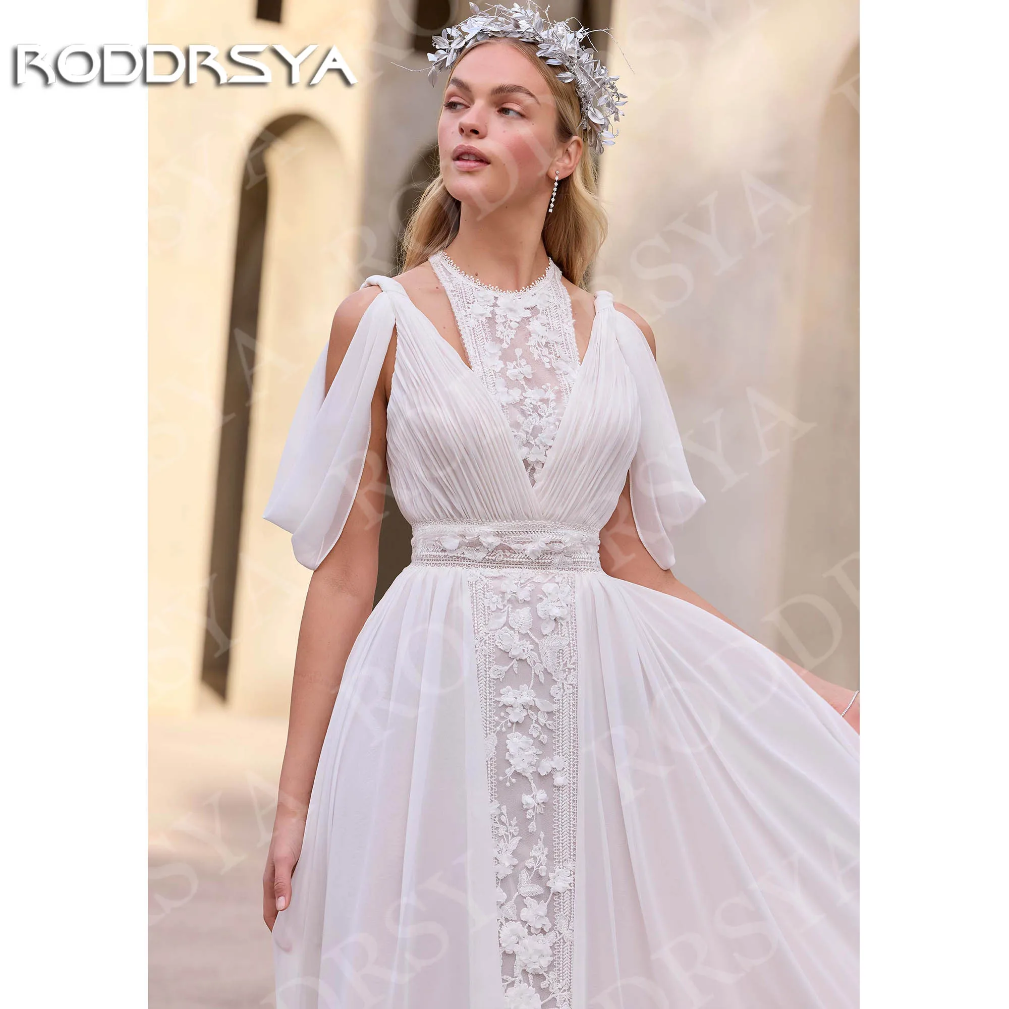 RODDRSYA Bohemian A Line Wedding Dress Lace Chiffon Appliques Elegant Off Shoulder Bridal Gown Long Customized robe de mariée