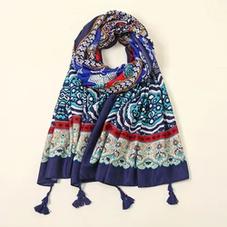 2024 Spain Fashion Daisy Floral Tassel Viscose Shawl Scarf Lady Print Soft Pashmina Stole Wrap Snood Bufandas Muslim Hijab Sjaal