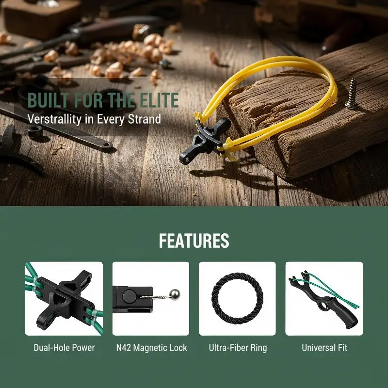 Slingshot 4-Strand 1636 High Performance Rubber Band Built-in Magnet Grip Durable Shooting Accessory for Small Game Hunting