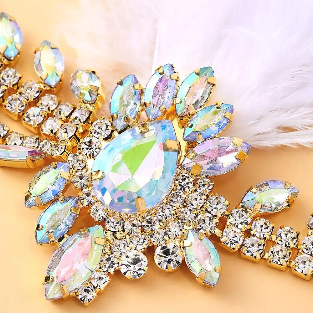 شرابة هيرباند الأبيض ريشة الفرقة الترتر كريستال Headbands حزب الزفاف خوذة DIY إكسسوارات الشعر حجر الراين رئيس سلسلة #3