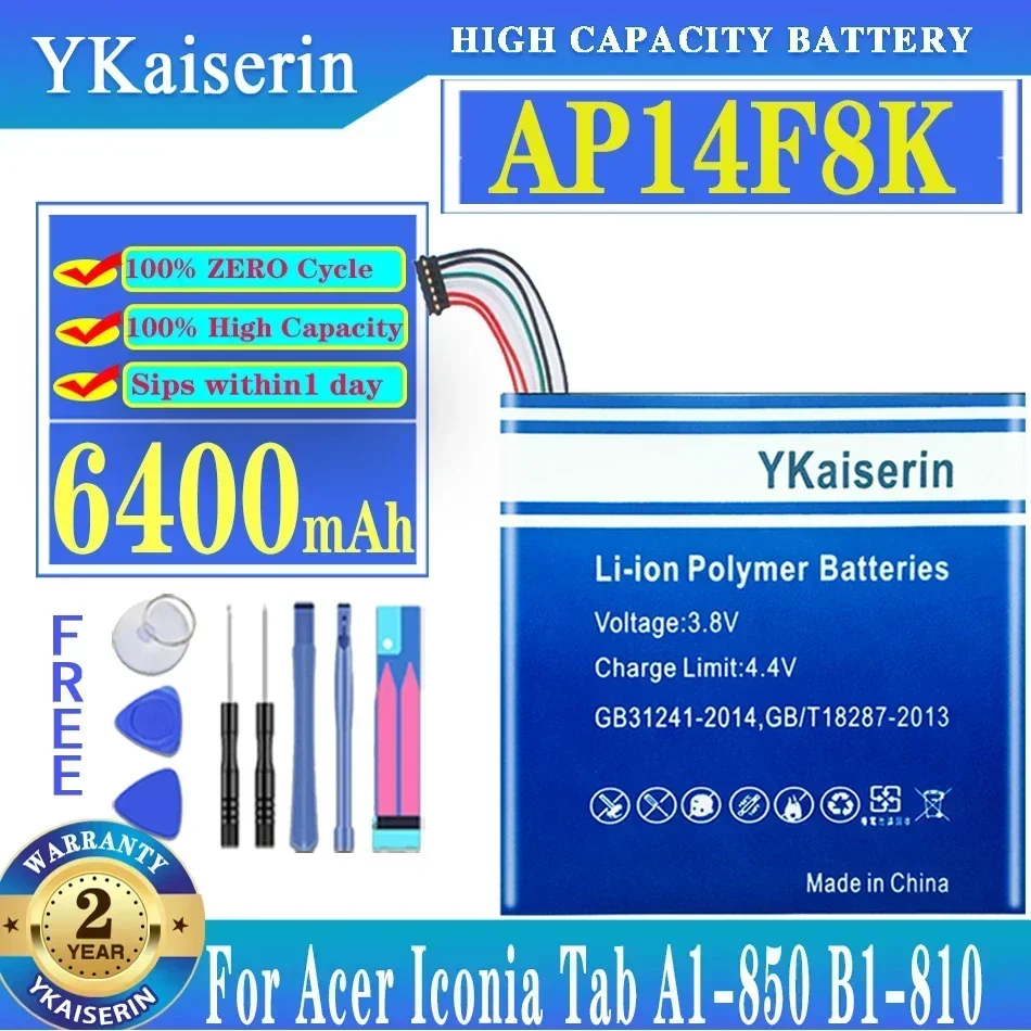 YKaiserin 6400mAh AP14F8K Battery For Acer Iconia Tab A1-850 B1-810 B1-820 B1-830 W1-810 Batteria + Free Tools