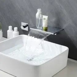 New Design Single Handle matte gun black basin mixer In-wall mounted hot and cold water mixer taps Waterfall basin faucet