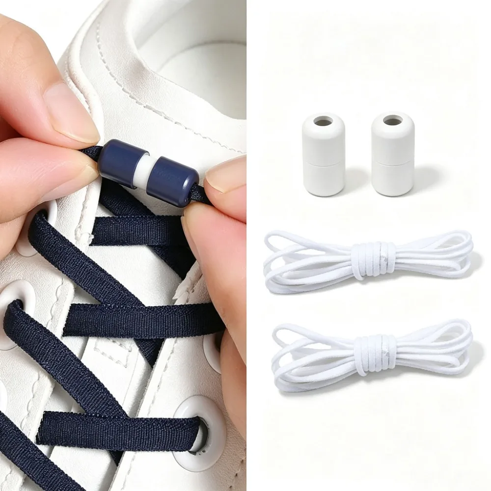Semicircle Elastic No‑Tie Shoelaces Metal Lock Waterproof Lazy Quick Replacement Laces for Kids Adults Sneakers