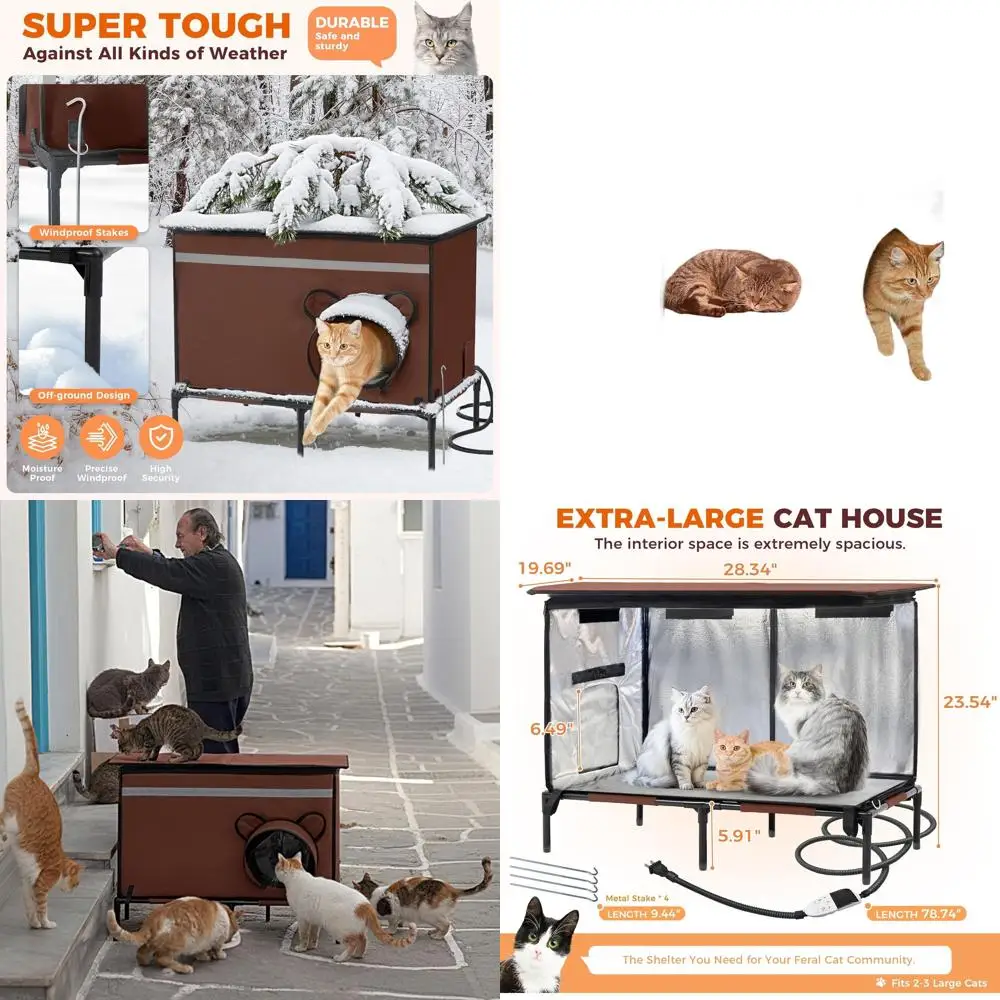 

X-Large Insulated Outdoor Cat Shelter with Heated Area, Dual Entry, Chestnut