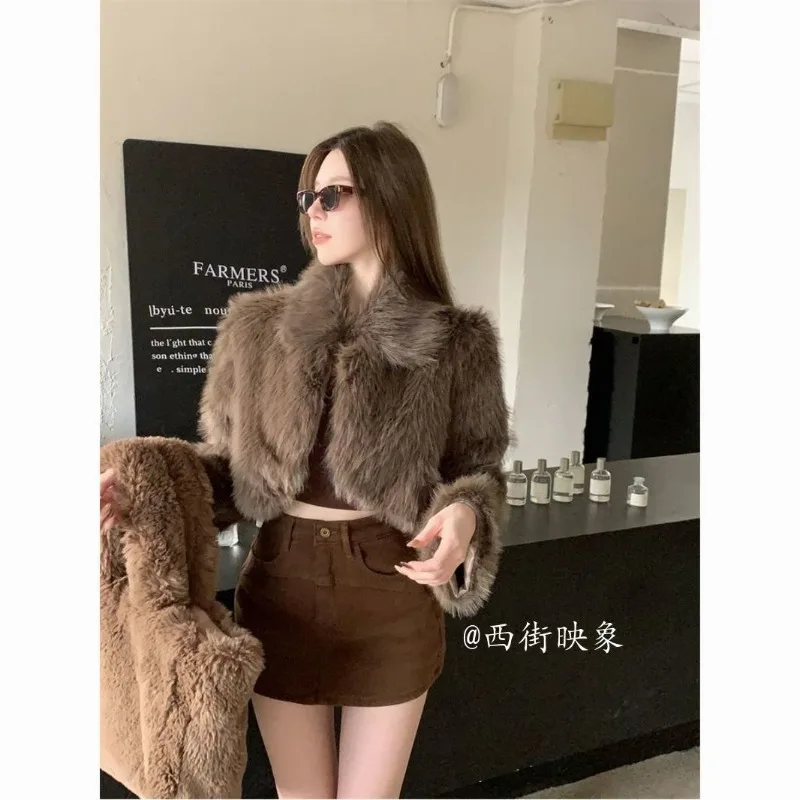 

MiiiiX Office Lady French Elegant Short Jacket Women Outerwears Winter New Long-sleeved Plush Short Cardigan Top Female Clothes