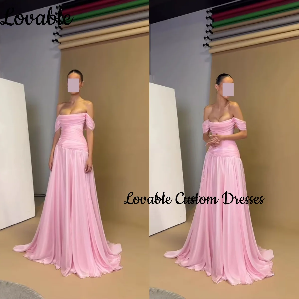 

Customize Formal Dresses A-Line Short Sleeves Women'S Evening Dresses Floor-Length Off-The-Shoulder Zipper Up Wedding Party Dres