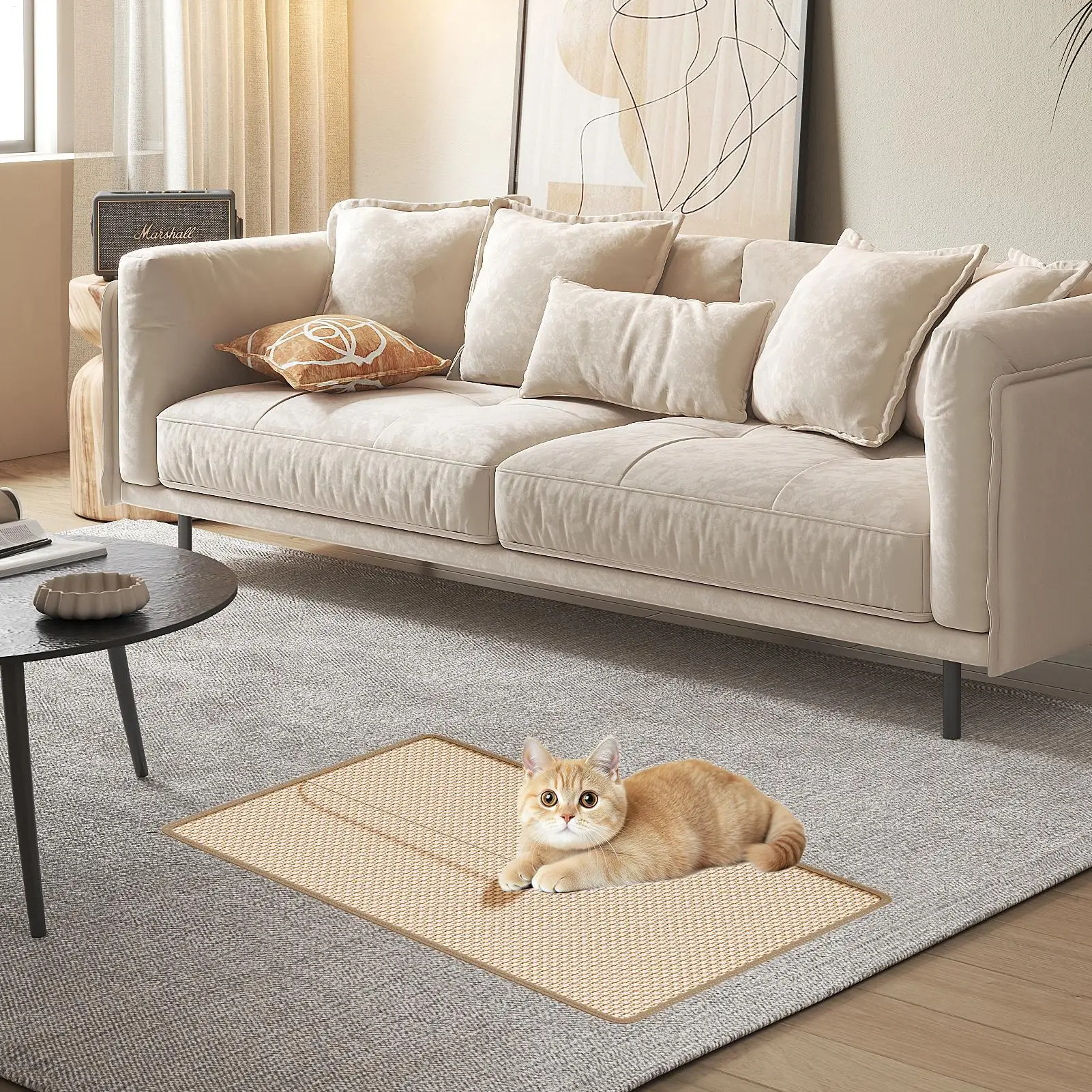 Almohadilla para rascar gatos, tabla para rascar montada en la pared para protección de muebles, juguete para gatitos que no se desprende con estera de yute natural