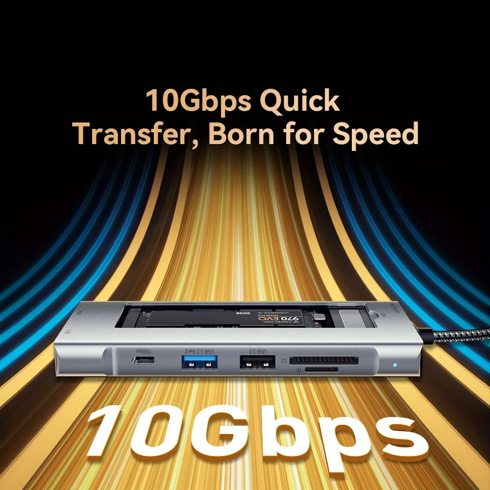 SUNKANDI The Universe 8 in 1 Laptop USB C HUB with 10Gbps External Hard Drive Function for M.2 PCIe NVMe and SATA SSD