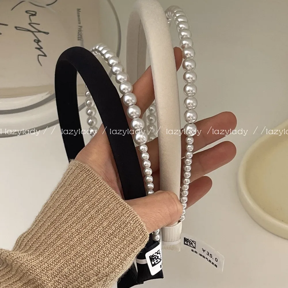 Narrow Version ~ Original Quality Headband! Satin Pearl Grace Double-Layer Headband Bright Pearl Hair Accessories for Women