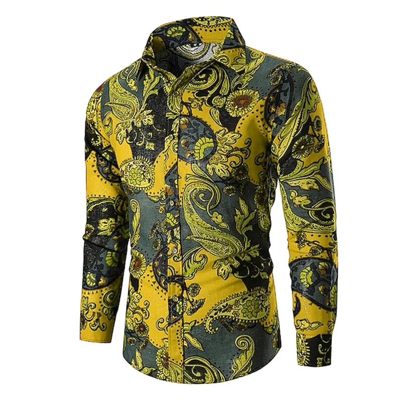 Moda paisley tribo camisas gráficas primavera outono tendência legal 3d impresso camisas de manga longa lapela solta streetwear roupas masculinas