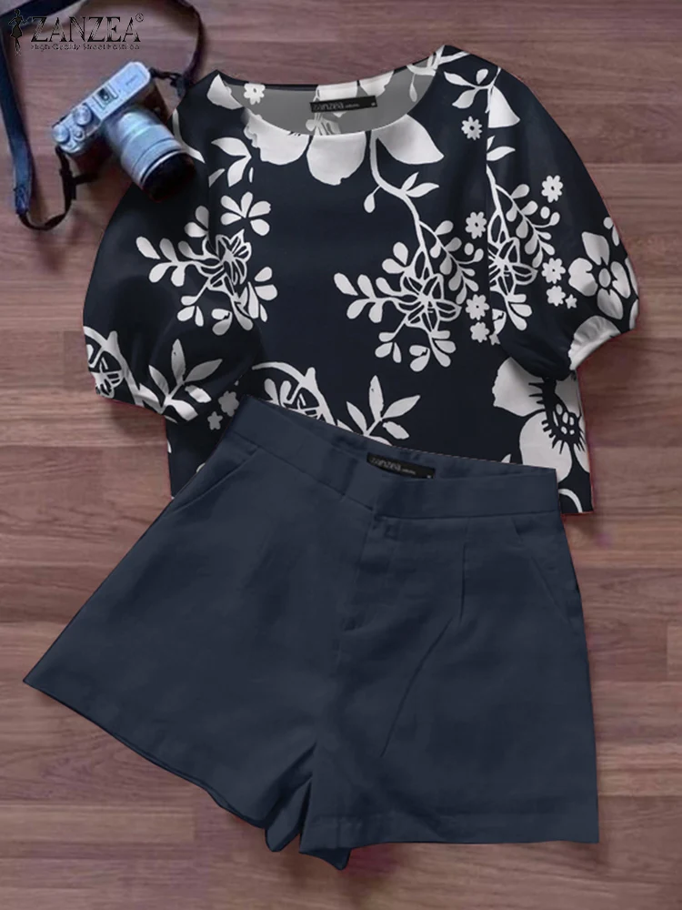 Women Summer Short Sets Bohemian Floral Printed Short Sleeve Blouse Pant Suit 2024 ZANZEA Fashion 2PCS Holiday Work Tracksuits