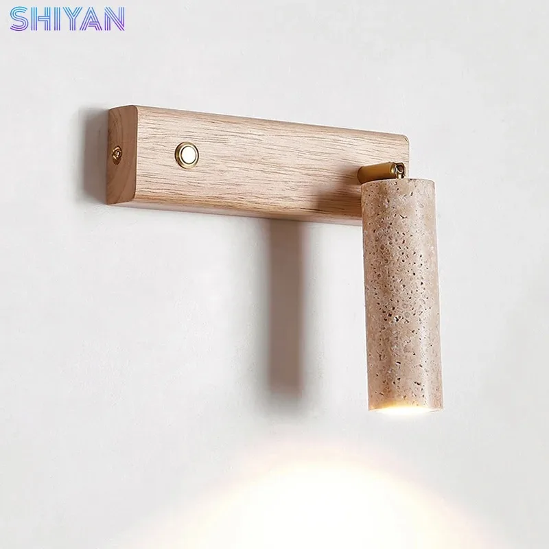 

Вращающийся настенный светильник из камня и дерева с выключателем, креативный светильник для чтения с изголовьем для спальни, кабинета, коридора, домашнего декора