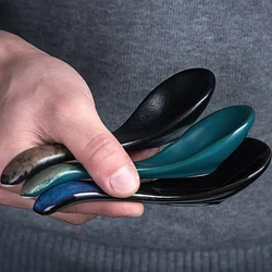Ceramics Spoon Japanese Small Blue Handmade Retro Meals Tableware Hotel Dinnerware Household Kitchen Supplies Dinner Service