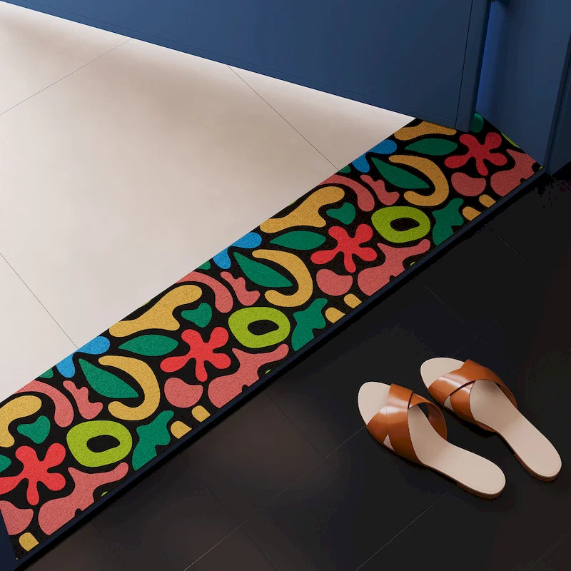 VIKAMA Abstract Retro Floral Strip Door Mat, Colorful Artistic Pattern Anti Slip Floor Mat Threshold Mat, Home Decoration
