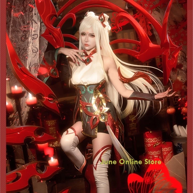 

Game LOL Mythmaker Irelia Cosplay Costume Women Halloween Cosplay Dress Game LOL Irelia New Year Skin Women Red Fight Suit