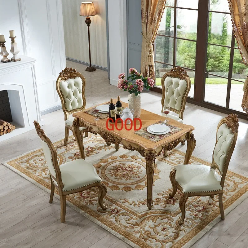 Rectangular Dining Tables and Chairs Set Champagne 4-6 People Solid Wood Dining Table