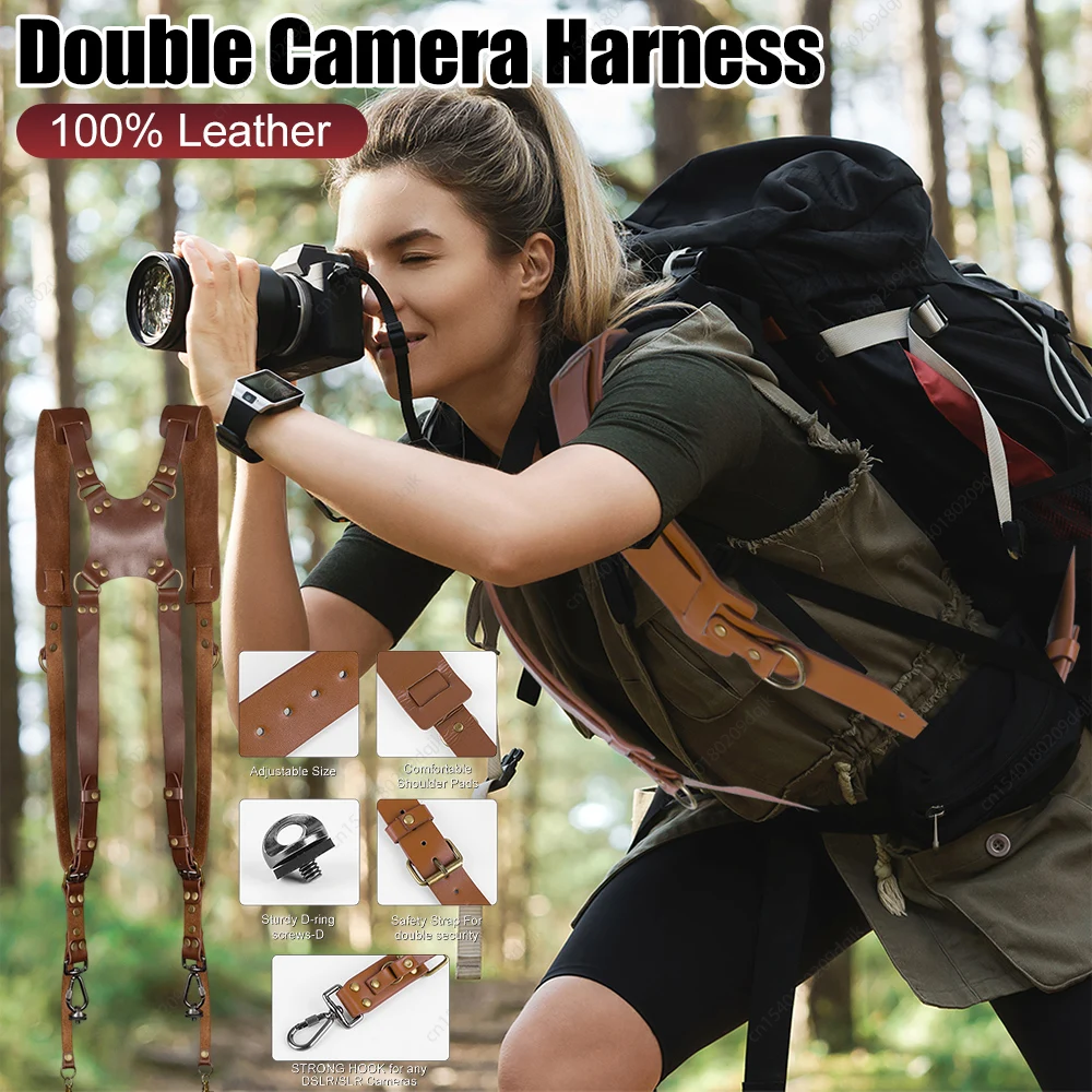 

Универсальный ремень для двойной камеры, двойной ремень для камеры, регулируемые кожаные ремни для камеры, универсальный плечевой ремень для камеры для DSLR/SLR