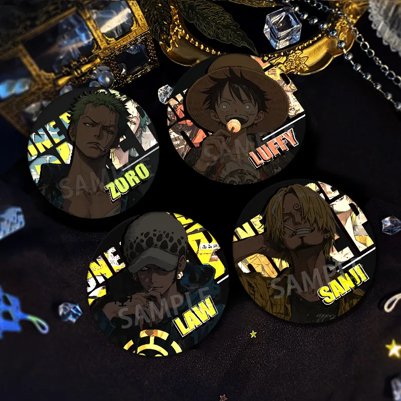 قطعة واحدة شارة أنيمي القرد D لوفي رورونوا زورو عاكسة ملونة ليزر فلاش مزدوج سانجي ترافالغار D قانون المياه شعار معدني