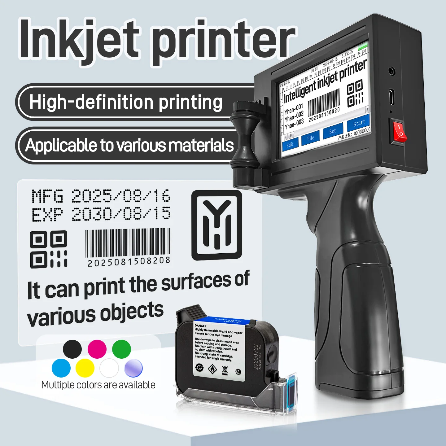 

High-definition inkjet printer for printing production date QR codes and barcode inkjet guns