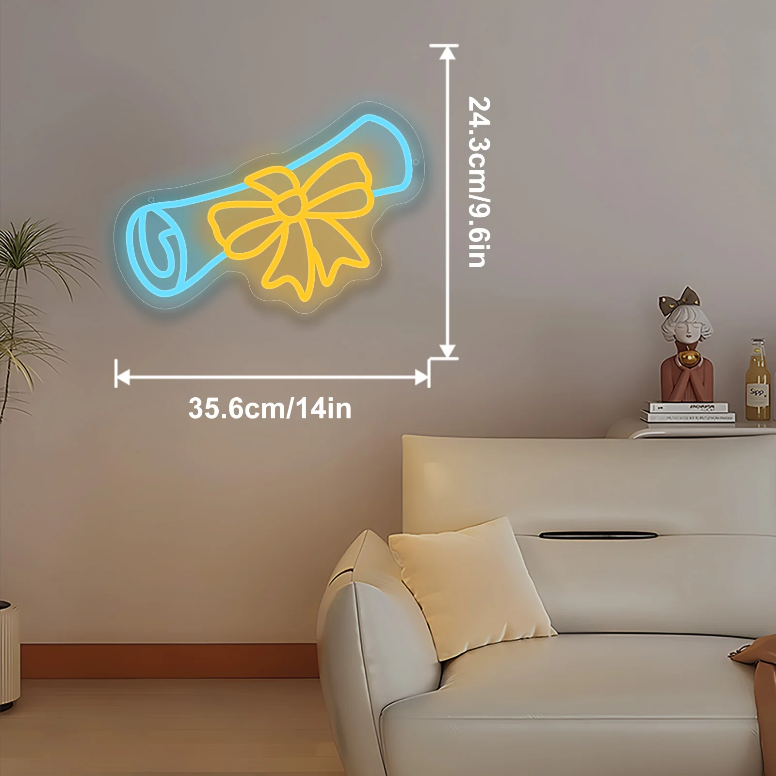 Graduation Certificate Neon Sign LED Neon Light Dimmable for Graduation Ceremony Dormitory Bedroom Party Decor Graduation Gift