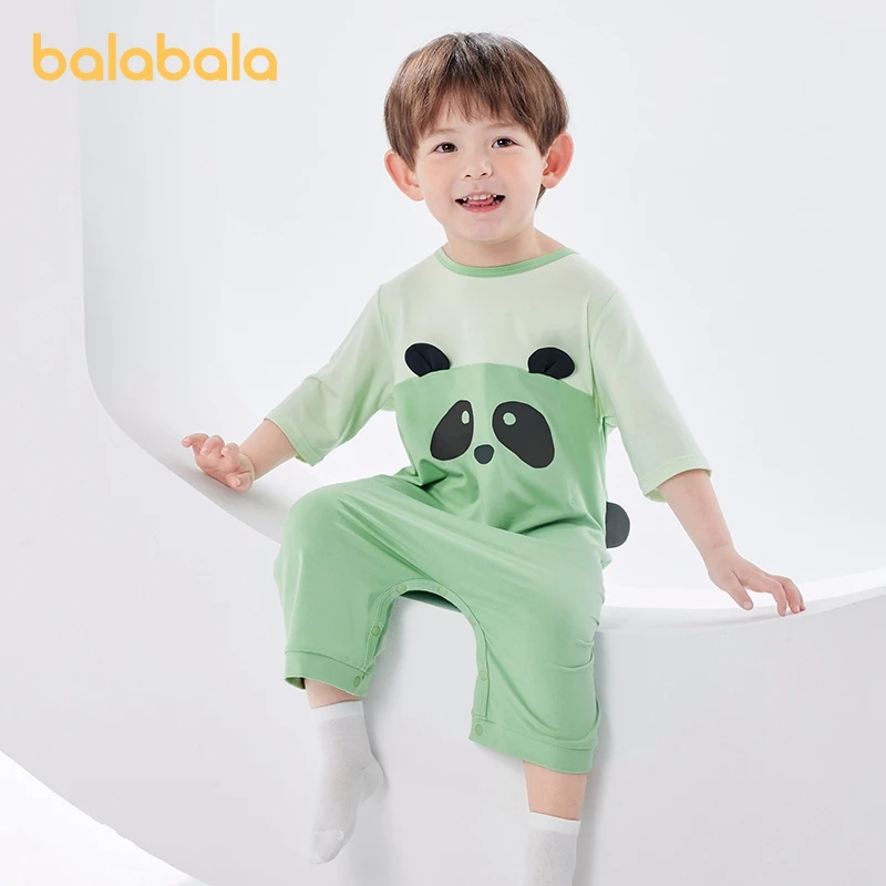 

Balabala Jumpsuit Pajamas Boys Girls 2024 Summer New Air-conditioned Baby Home Wear Young Children Sleeping Bags Quick-drying