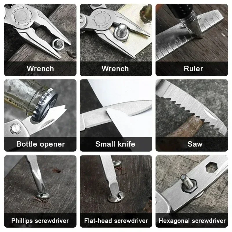 Mini Portable Camping Pliers Multi-functional Pliers Keychain Small Tool Stainless Steel Folding Pliers Outdoor Tools