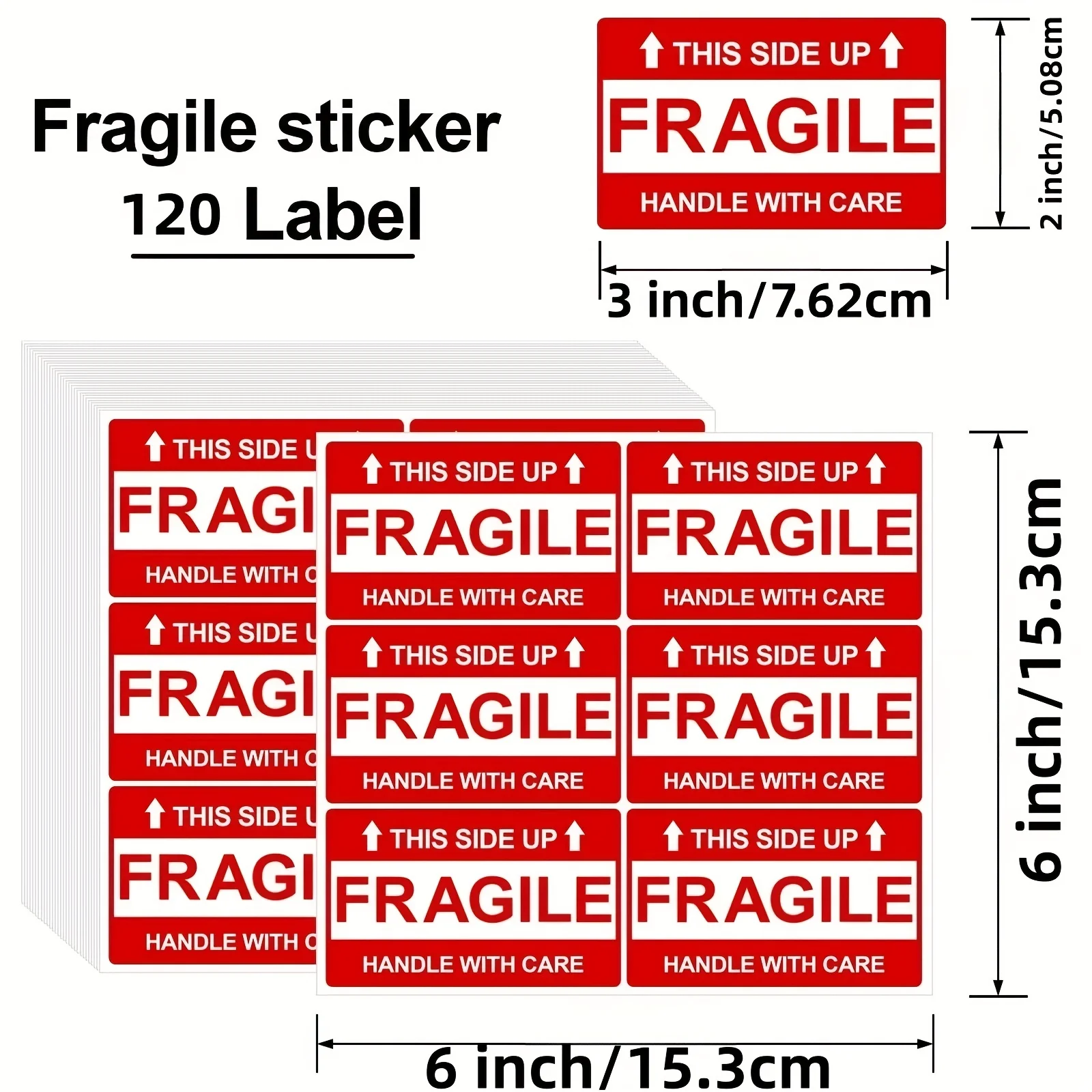 120 Pieces Fragile Stickers, Strong Adhesive Fragile Labels, Careful Handling Stickers for Transportation, Fragile Stickers for