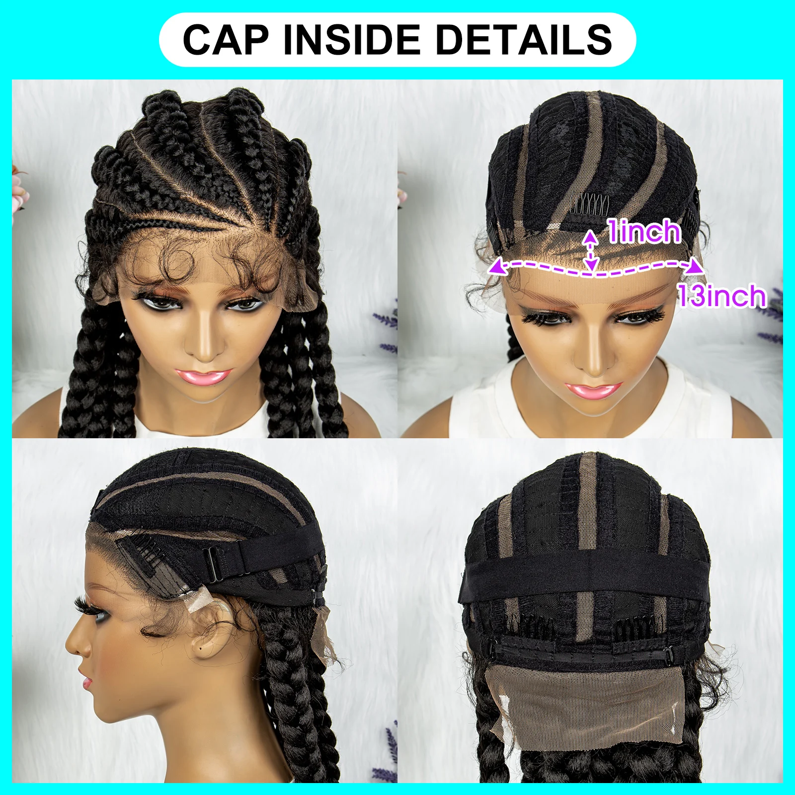 Kima 36 Inches Synthetic Cornrow Braids Wig Lace Front Knotless Box Braided Wig African American Braiding Hair For Women