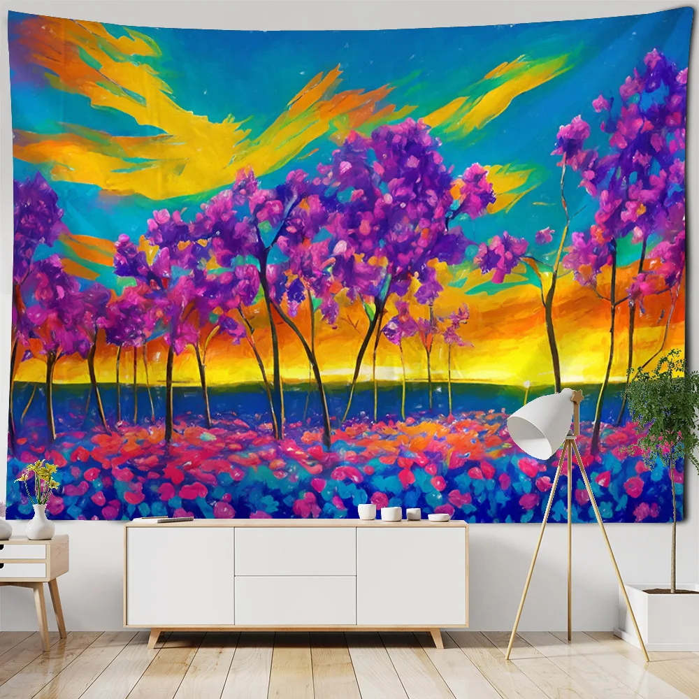 Living room art decoration tapestry garden scenery oil painting wall hanging cloth aesthetic mural hippie wall background