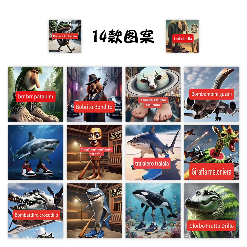 500 uds/rollo de pegatinas de Tung Tung Sahur, pegatinas de animales abstractos de Brainrot italiano, cuaderno, álbum de recortes, teléfono, dibujos animados, regalos para niños