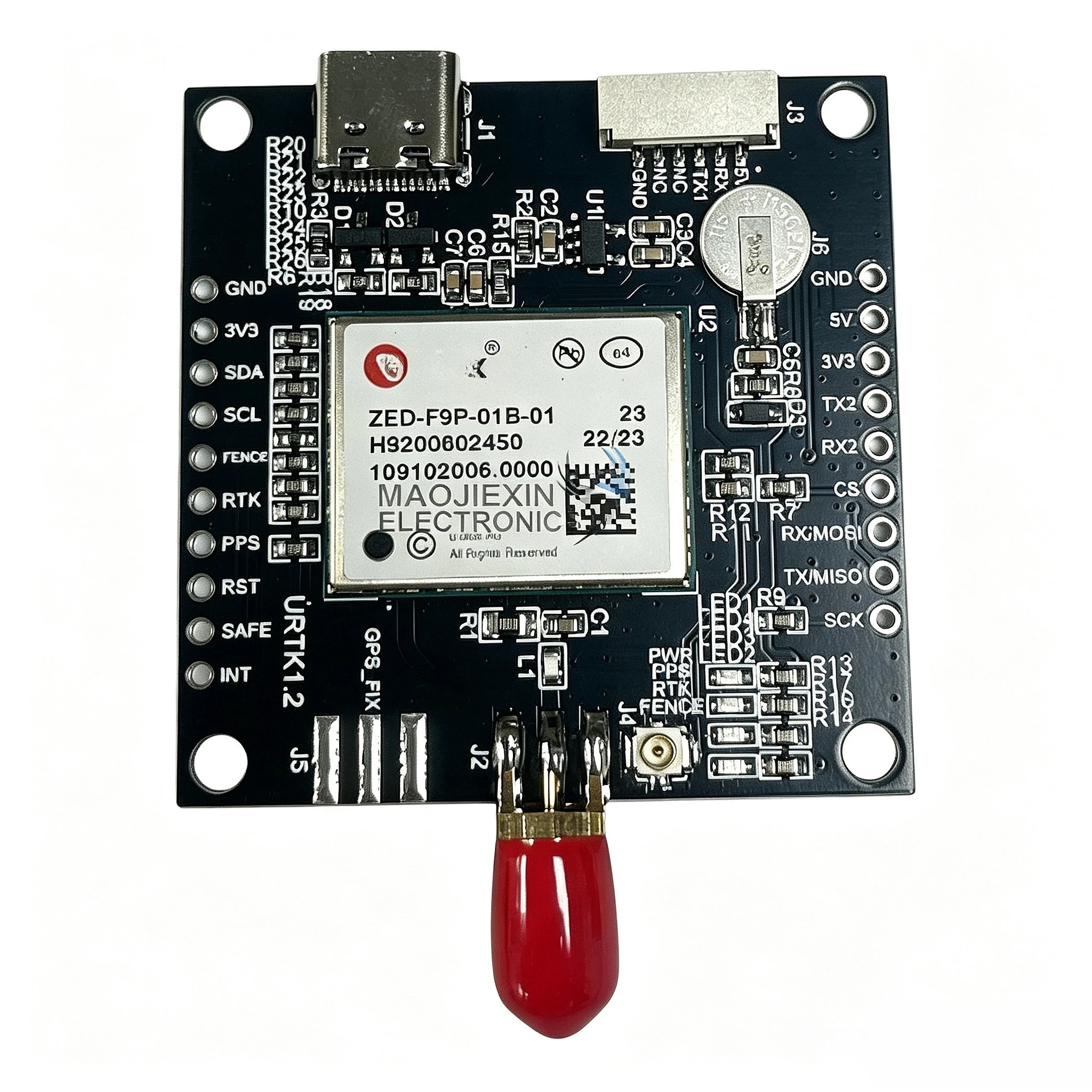 ZED-F9P-01B-01 RTK GNSS Receiver Board GPS Module, Dual Band L1 L2 Base Station Rover Station, Robot PX4 Raspberry Pi